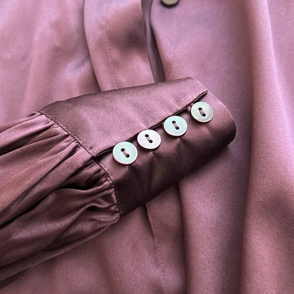 Generation Love Deep Burgundy/Purple Button-Down silk top - Picture 3 of 3